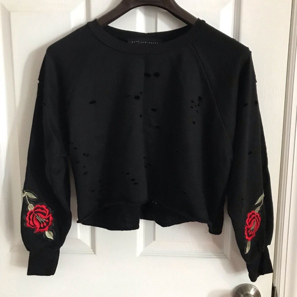 NWOT Know. One. Cares Black embroidered sweatshirt holes style